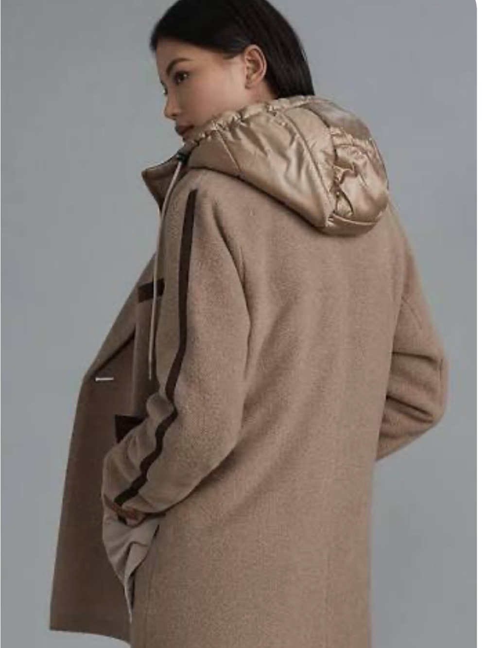 Scotch & Soda Taupe Removable Hood Double-Breasted Coat - Picture 8 of 13